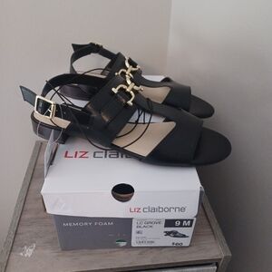 Liz Claiborne LC Grove Black Flat Sandals Sz 9